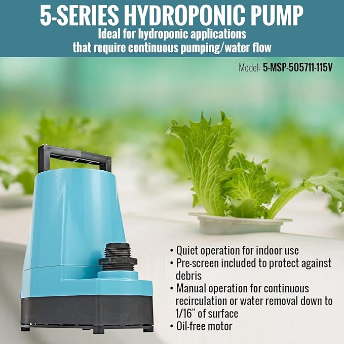 Little Giant 5-MSP 115-Volt, 1/6 HP, 1500 GPH, Aluminum Manual Hydroponics Pump, 10-Ft. Cord, Blue, 505711