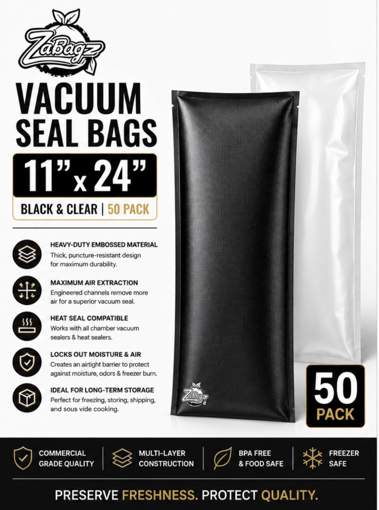 Zabagz Vacuum Seal Bagz 11x24" 50ct