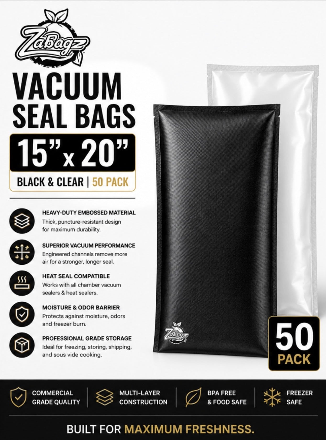 Zabagz Vacuum Seal Bagz 15x20" 50ct